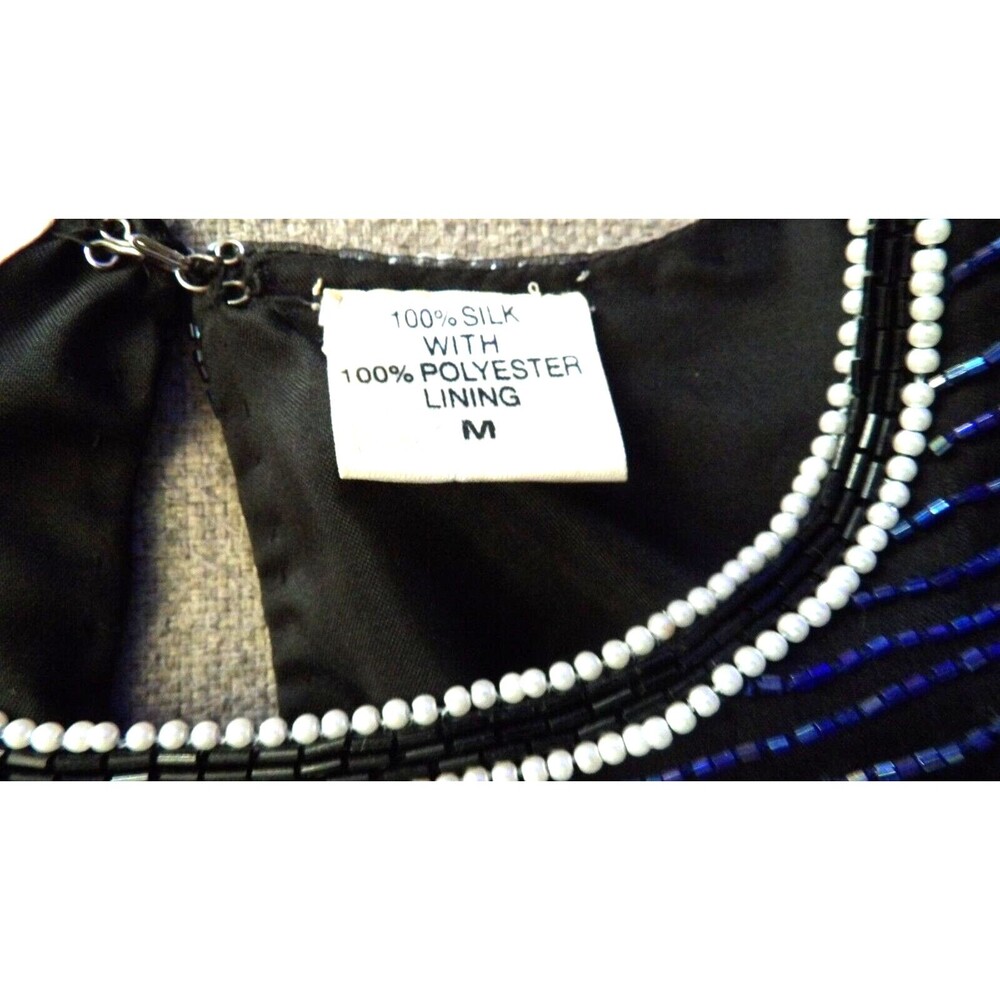 Night Vogue Sequined Beaded Top Shirt Mother of Bride Groom 100% Silk Peacock M - Picture 7 of 12